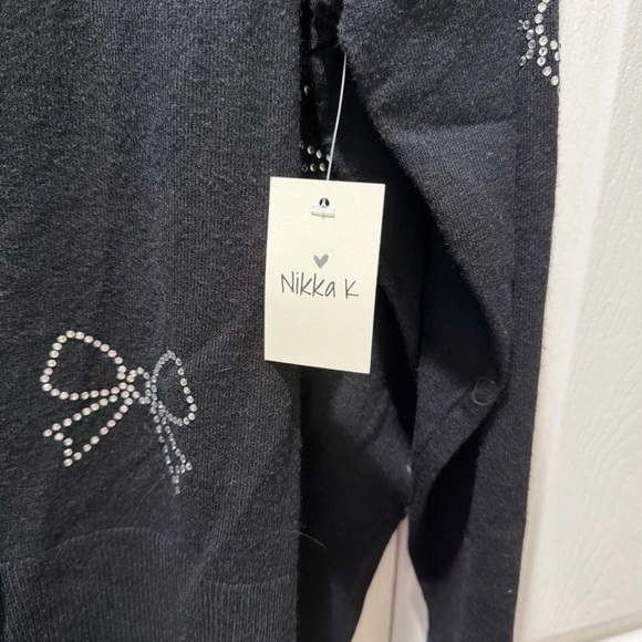 NWT Nikka K Size 2X Black Cardigan with Rhinestone Bows - Picture 4 of 5